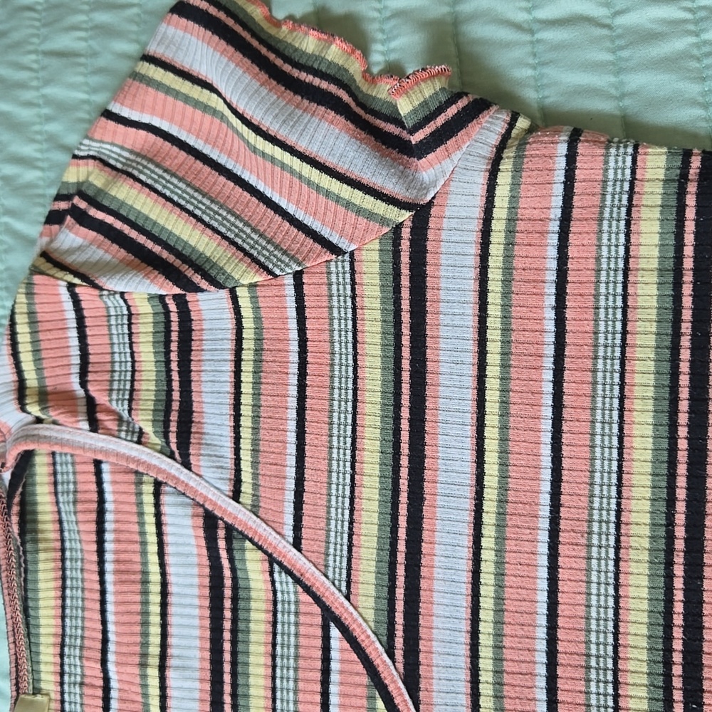 Wishful Park Pink and Black Striped V-Neck Tee Size Lg - Picture 2 of 5